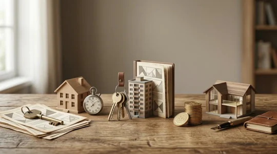 Représentation conceptuelle d'un investissement immobilier transformé en rente de retraite grâce à l'amortissement intégral du crédit