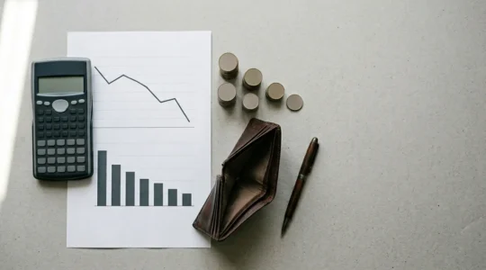 Concept de gestion de trésorerie et rendement locatif net avec calculatrice et documents financiers