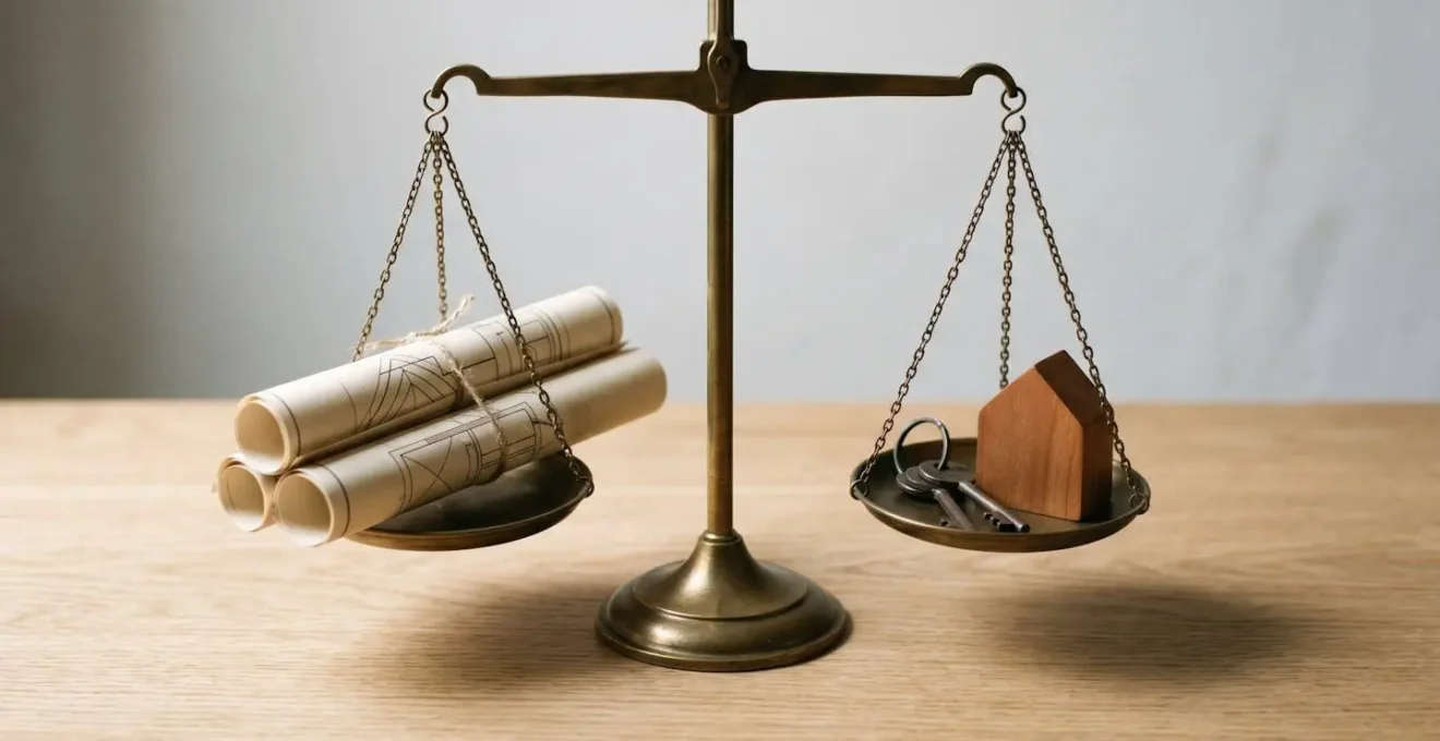 Balance symbolique comparant deux options de financement pour travaux de rénovation