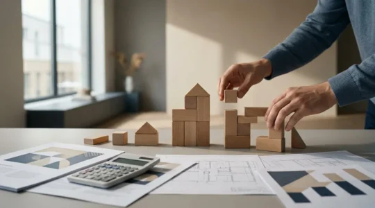 Investisseur analysant une stratégie de financement immobilier alternative dans un environnement professionnel contemporain