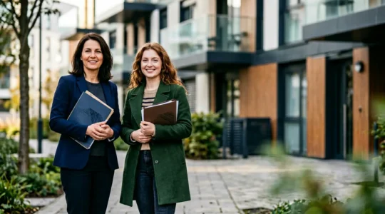 Propriétaire et locataire sécurisant ensemble un bien immobilier contre les risques locatifs