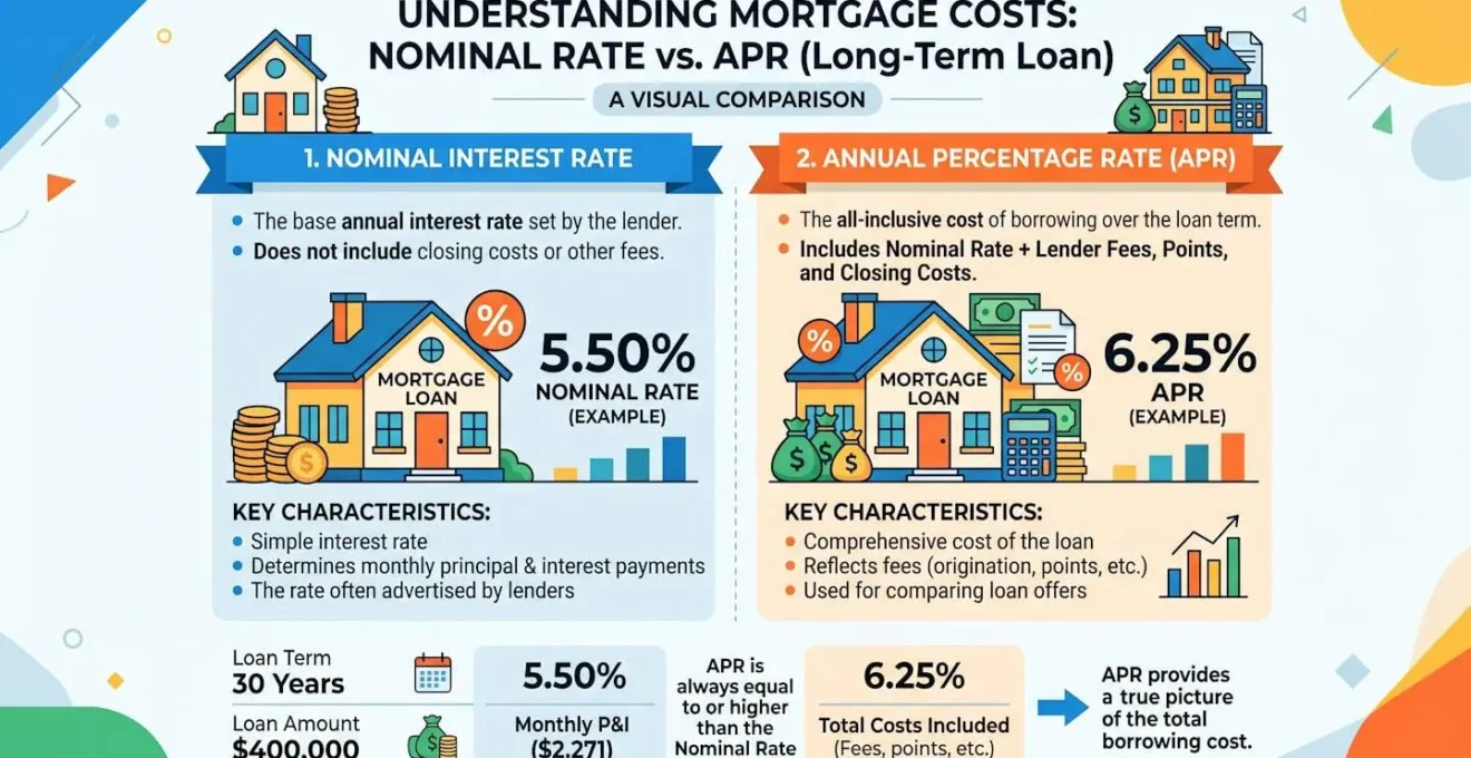 Comparaison visuelle entre taux nominal et TAEG pour un prêt immobilier à long terme